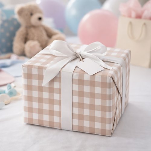 Pink and White Gingham Plaid Checkered Pattern Wrapping Paper