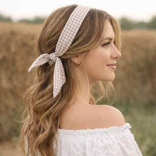 Pink and White Gingham Plaid Country Chic Pattern Tie Headband