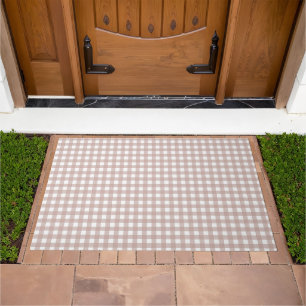 Pink and White Gingham Plaid Farmhouse Pattern Doormat