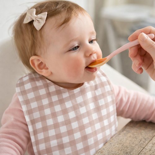 Pink and White Gingham Plaid Pattern Baby Bib