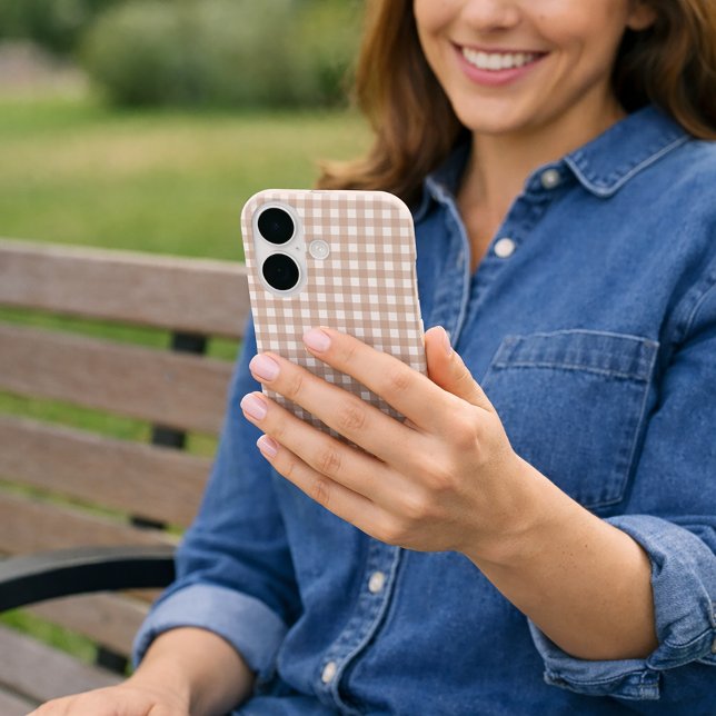 Pink and White Gingham Plaid Pattern Case-Mate iPhone Case (A phone case with a pink and gingham pattern.)
