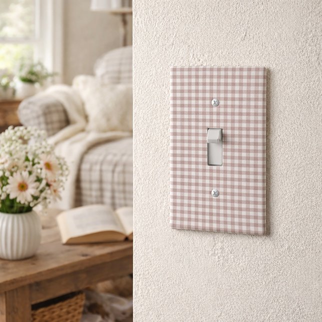 Pink and White Gingham Plaid Pattern Light Switch Cover (A pink and white gingham light switch cover.)