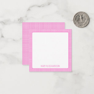 Pink and White Gingham Plaid Personalized Note Card