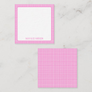 Pink and White Gingham Plaid Personalized Note Card