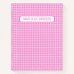 Pink and White Gingham Plaid Personalized Notebook