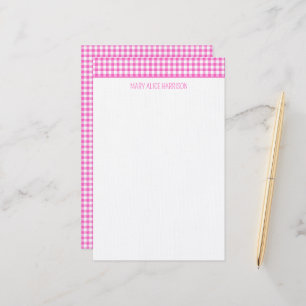 Pink and White Gingham Plaid Personalized Stationery