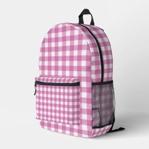 Pink and White Gingham Print Printed Backpack