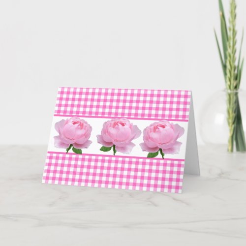 Pink and White Gingham Rose Blank Inside Card