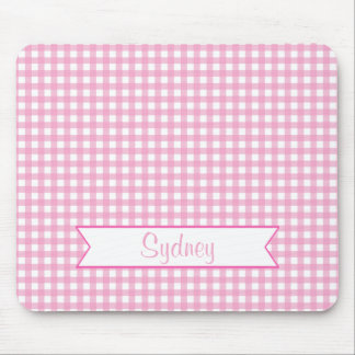 Pink and White Gingham with Custom Name Mouse Pad