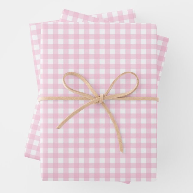 Pink and White Gingham Wrapping Paper Sheets (In situ)