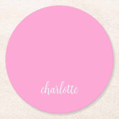 Pink and White Girly Calligraphy Script Round Paper Coaster