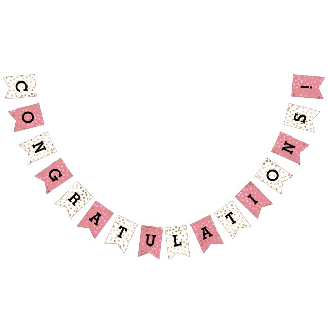 Pink and White Gold Glitter Dots Congratulations Bunting Flags (All)