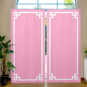 Pink and White Greek Key Border Blackout Curtains