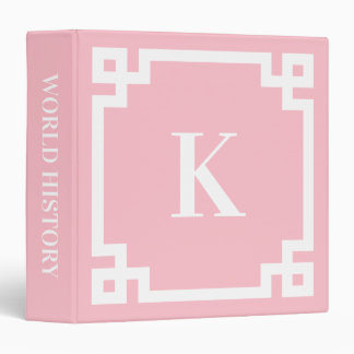 Pink and White Greek Key Border Monogrammed 3 Ring Binder