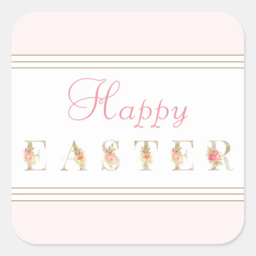 Pink and White Happy Easter Square Sticker