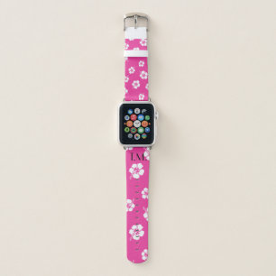 Pink and White Hawaiian Flower Monogram Apple Watch Band