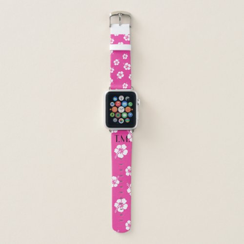 Pink and White Hawaiian Flower Monogram Apple Watch Band