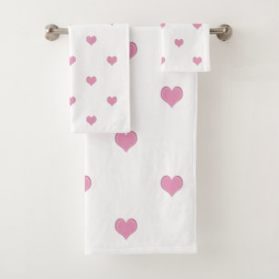 Pink and White Heart Pattern Bath Towel Set