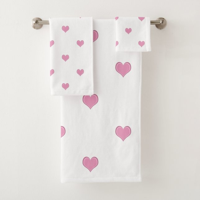 Pink and White Heart Pattern Bath Towel Set (Insitu)