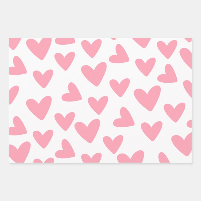 Pink And White Heart Pattern  Wrapping Paper Sheets (Front)