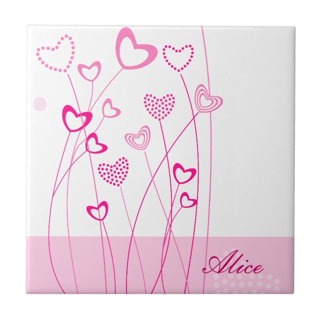 Pink and white Heart shaped flowers garden with a Ceramic Tile (Front)