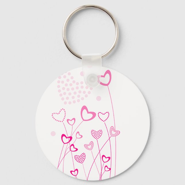 Pink and white Heart shaped flowers garden with a Keychain (Front)