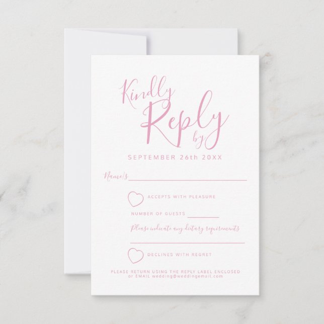 Pink and white heart wedding reply RSVP (Front)
