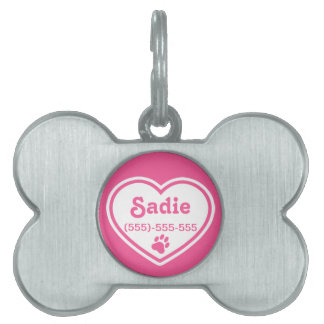 Pink And White Heart With A Paw Print Pet Tag