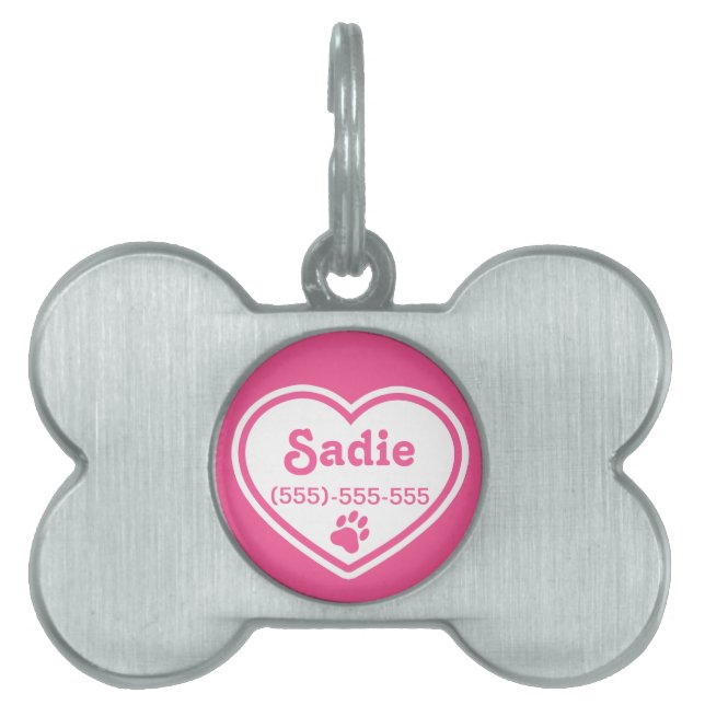 Pink And White Heart With A Paw Print Pet Tag (Front)