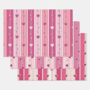 Pink and White Hearts and Stripes Valentine's Wrapping Paper Sheets