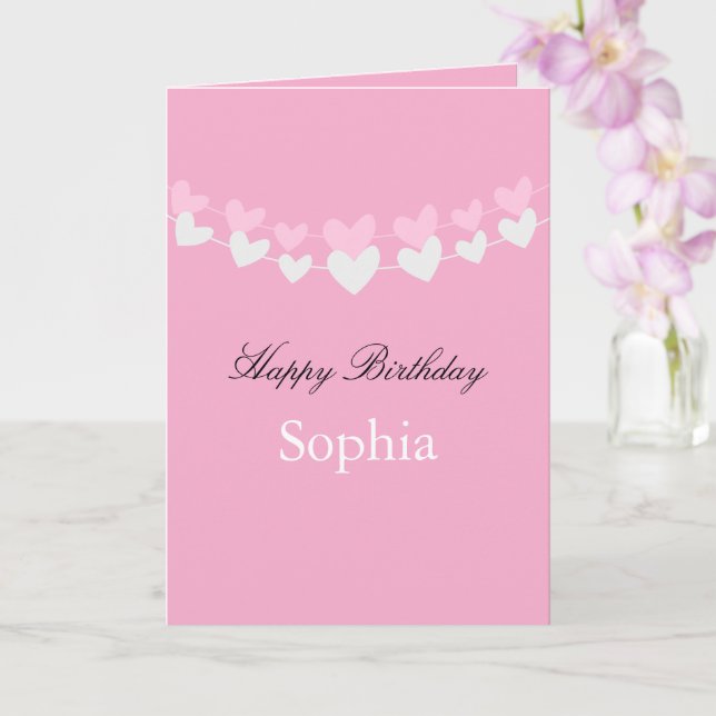 Pink and White Hearts Birthday Card (Orchid)