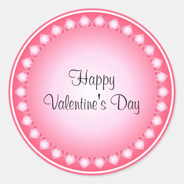 Pink and white hearts classic round sticker (Front)