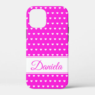 Pink And White Hearts, Custom Name iPhone 12 Mini Case