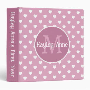 Pink and White Hearts Monogram Scrapbook 3 Ring Binder