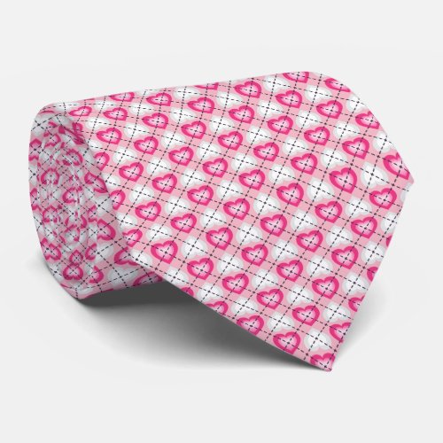 Pink and White Hearts Neck Tie