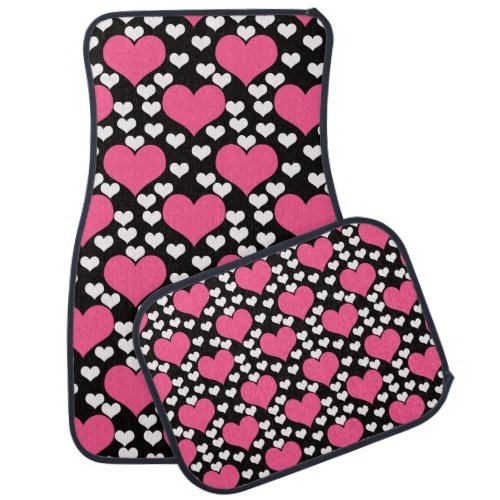 Pink And White Hearts On Black Background Design Car Floor Mat