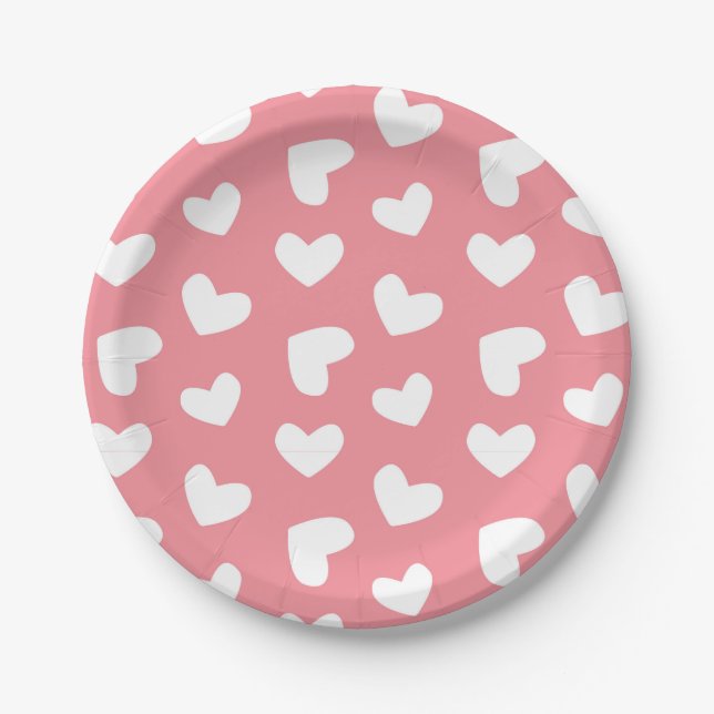 Pink and White Hearts Paper Plates (Front)