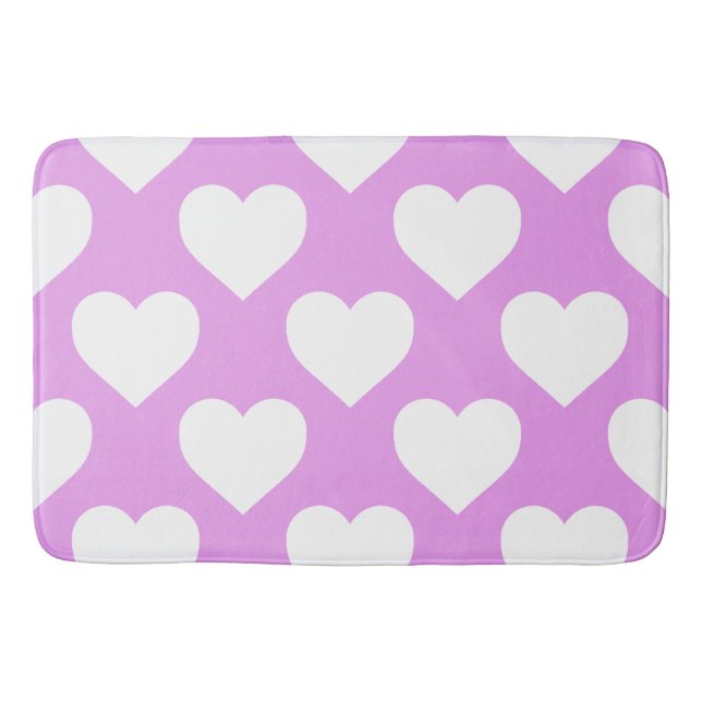 Pink and White Hearts Pattern Bath Mat (Front)