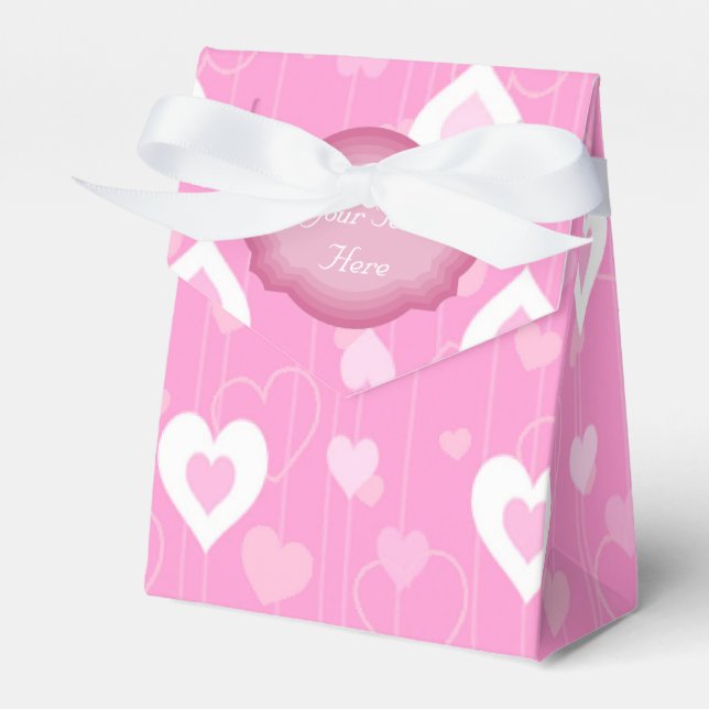 Pink and White Hearts Pattern Favor Box (Front Side)