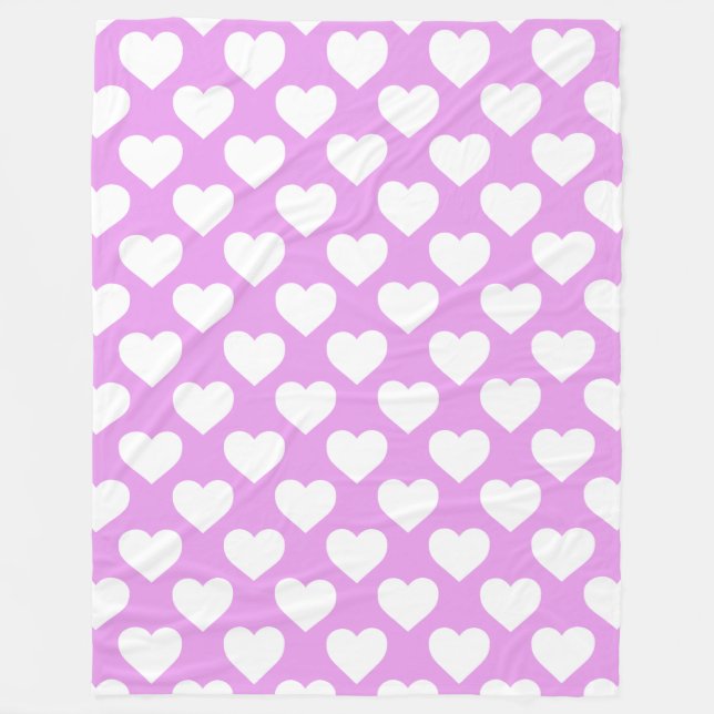 Pink and White Hearts Pattern Fleece Blanket (Front)