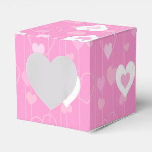 Pink and White Hearts Pattern Heart Favor Box