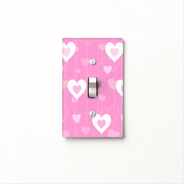 Pink and White Hearts Pattern Light Switch Cover (In Situ)