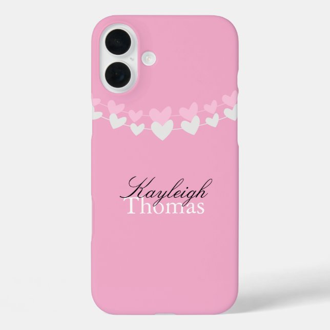 Pink and White Hearts Personalized Case-Mate iPhone Case (Back)