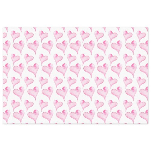 Pink and White Hearts Watercolor Tissue Paper