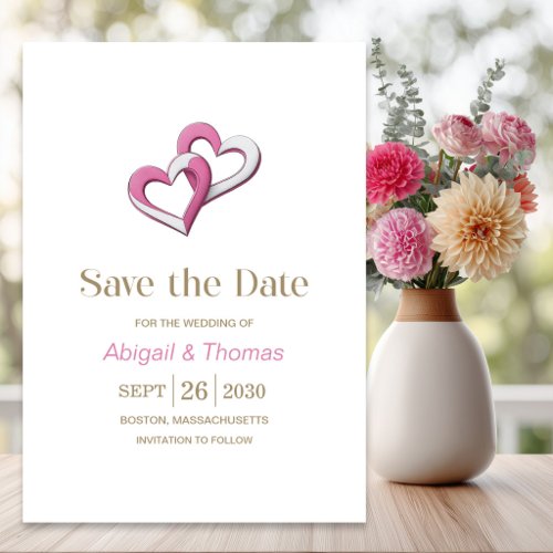 Pink and White Hearts Wedding Save The Date