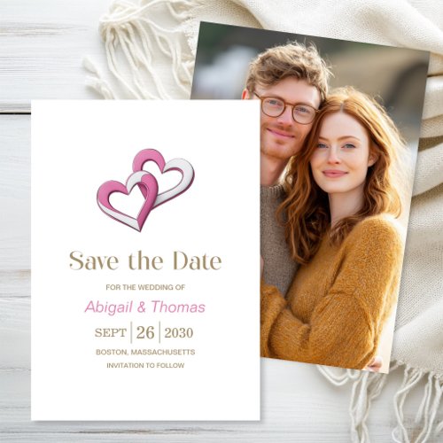 Pink and White Hearts Wedding Save The Date