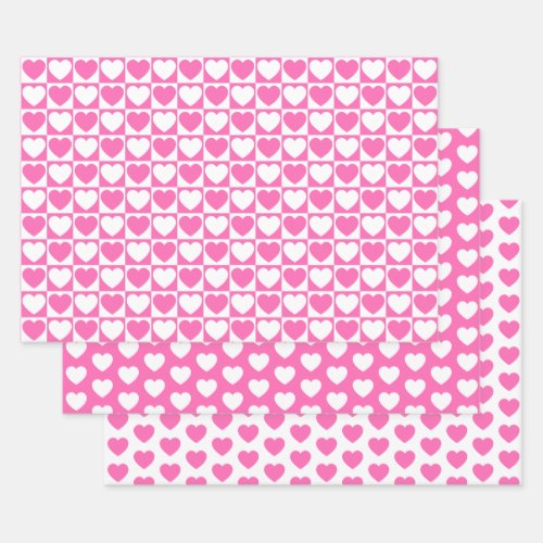 Pink and White Hearts Wrapping Paper Sheets