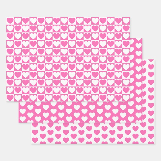 Pink and White Hearts Wrapping Paper Sheets (Set)
