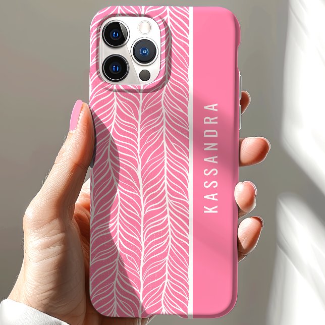 Pink And White Herringbone Personalized Name Case-Mate iPhone Case (Creator Uploaded)