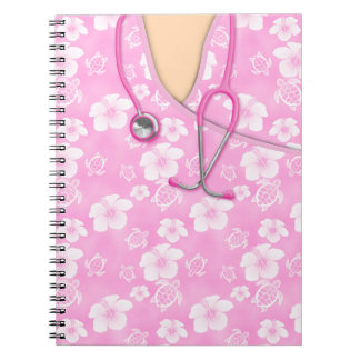 Pink And White Hibiscus Island Medical Scrubs Notebook